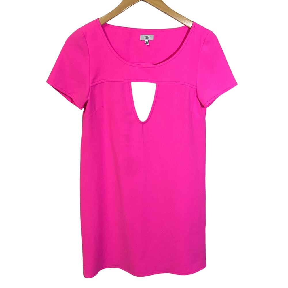 Tobi Hot Pink Keyhole Mini Shift Dress Short Sleeve Sz XS Lightweight Barbiecore